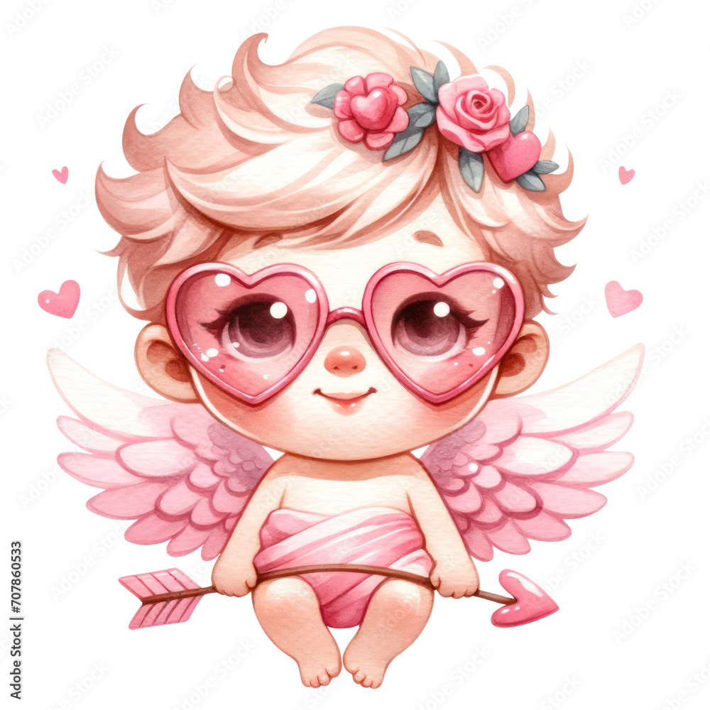 Cute Cupid Valentine's Day Watercolor Clipart Illustration