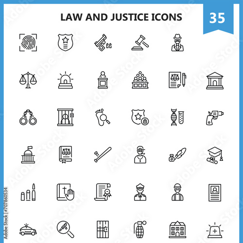 Law and justice related icon set