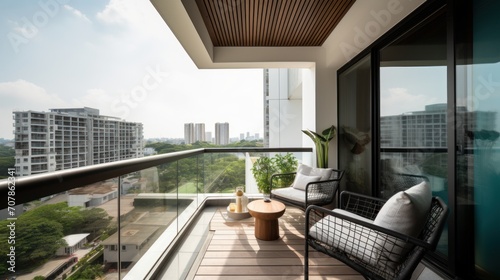 A contemporary balcony with a trendy and modern view. AI generated