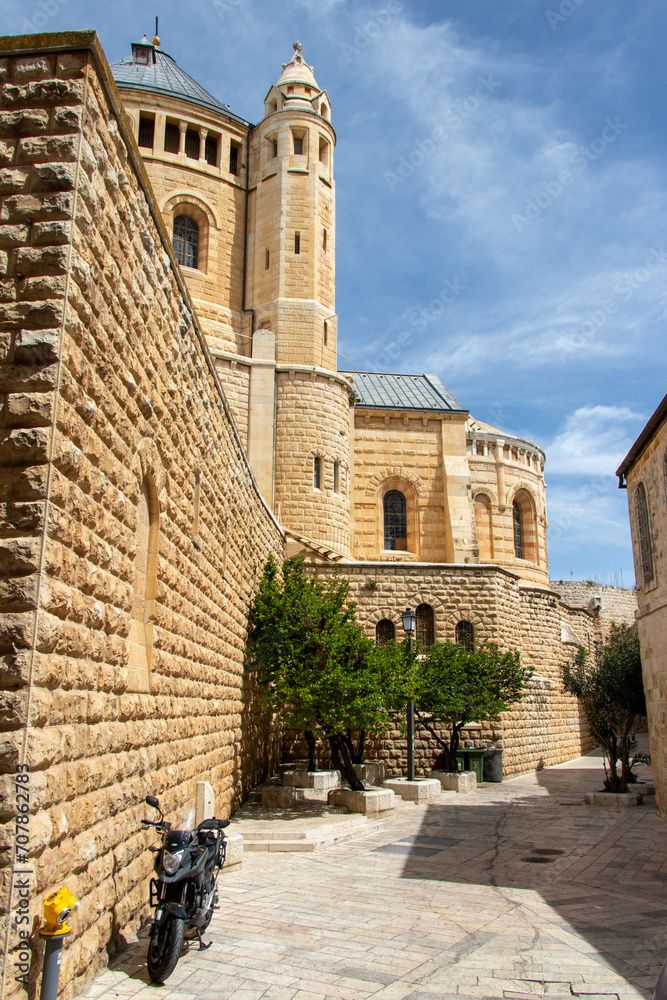 Abbey of the dormition in Jerusalem, Israel. Medieval historical builds of old city