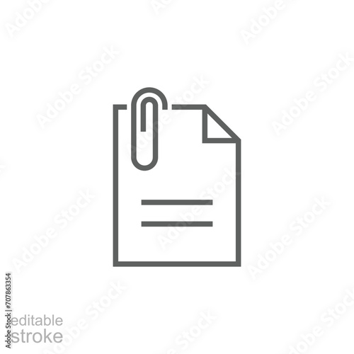 File attachment icon. Simple outline style. Paper clip, attach document, fastener, upload attachments, office concept. Thin line symbol. Vector isolated on white background. Editable stroke SVG.