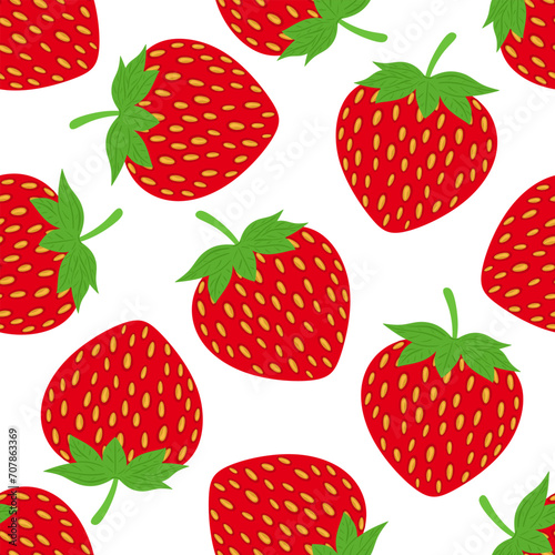 Strawberries seamless pattern. Wild strawberry fruit seamless texture on white background. Natural organic summer fruits. Colorful sweet fresh berries for fabric, gift wrap, packaging, textiles.Vector