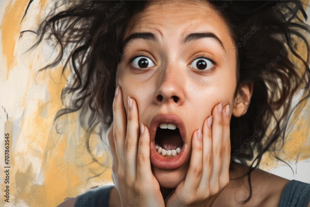 Woman shocked by the sad news, covers her mouth with her hands Woman shocked by the sad news, covers her mouth with her hands