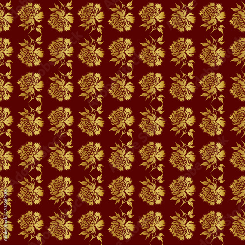Golden luxury flowers on red background. background pattern decoration for printing, fabric, web, poster, banner, and card concept vector illustration