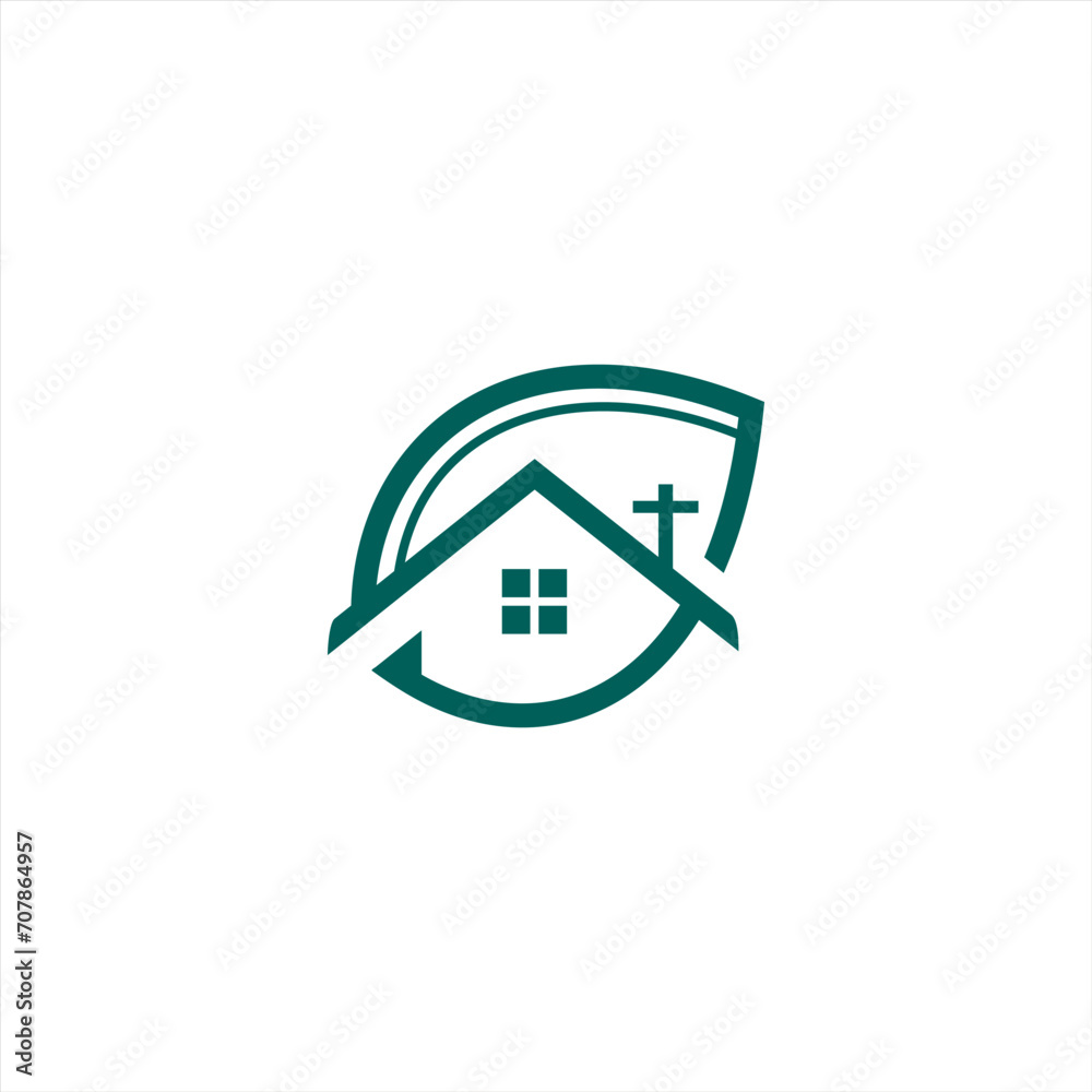 Illustration modern natural leaf with church icon design logo concept Illustration modern natural leaf with church icon design logo concept