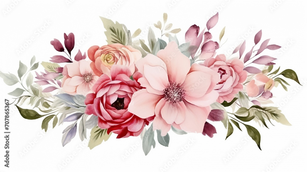 elegant wedding invitation design with beautiful flower garden watercolor on white background