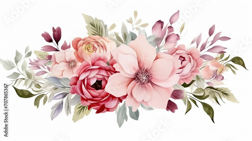 elegant wedding invitation design with beautiful flower garden watercolor on white background © Aura