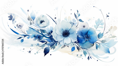 beautiful wedding floral design with blue flower abstract painting background on white background #707865724