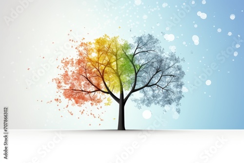 beautiful tree with four colors showing four different seasons with copy space