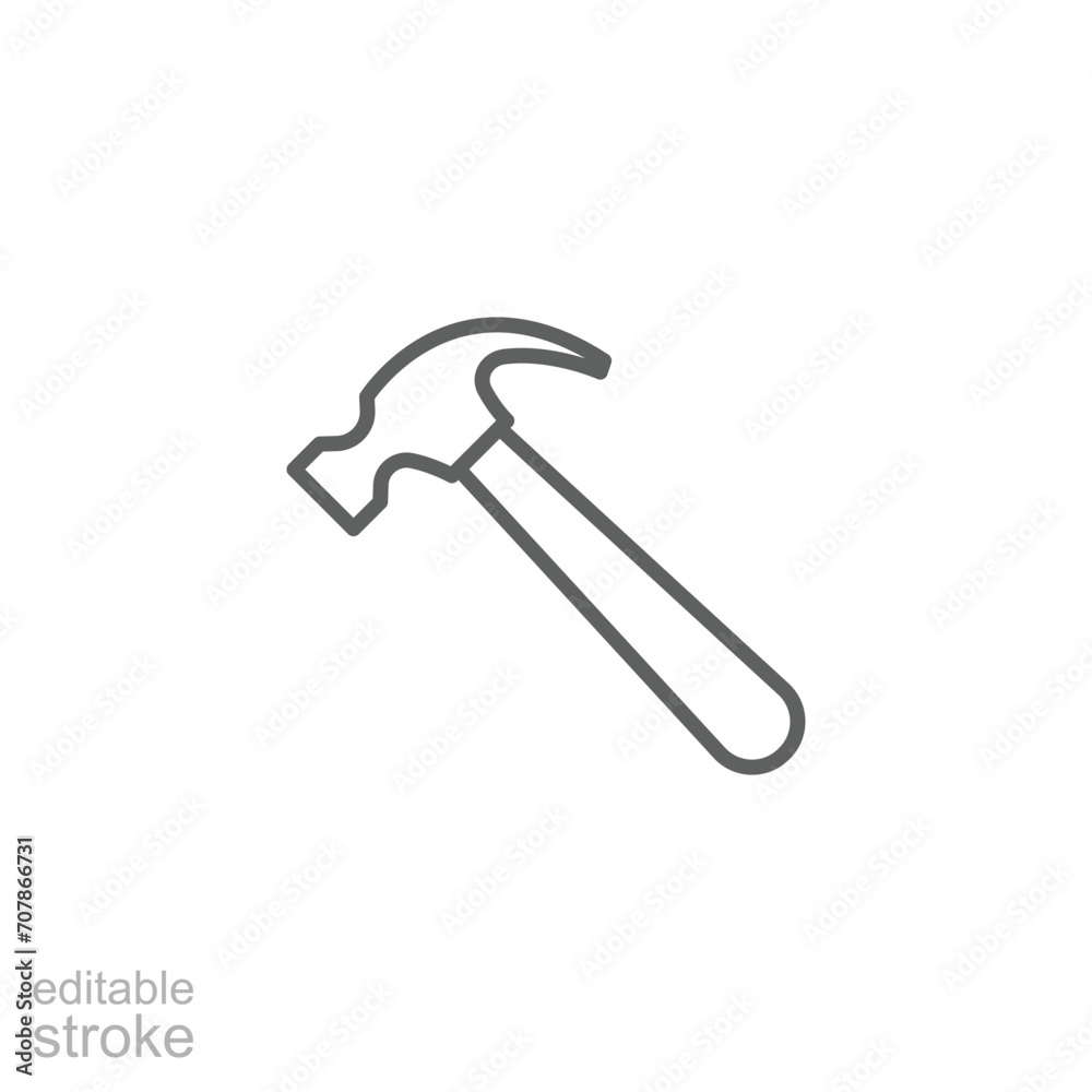Hammer icon. Simple outline style. Hummer, metal, tool, hit, carpentry, construct, hardware, handyman, development concept. Thin line symbol. Vector isolated on white background. Editable stroke SVG. Hammer icon. Simple outline style. Hummer, metal, tool, hit, carpentry, construct, hardware, handyman, development concept. Thin line symbol. Vector isolated on white background. Editable stroke SVG.