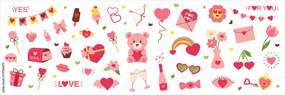 Valentines day vector seamless border. Romantic love elements. Valentine's day cute