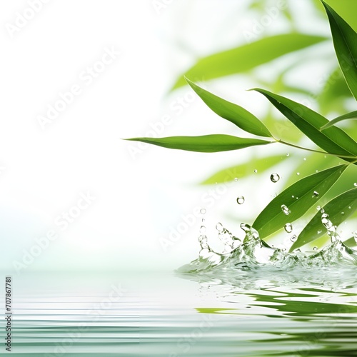 bamboo leaves on water, Water droplets on the water surface
