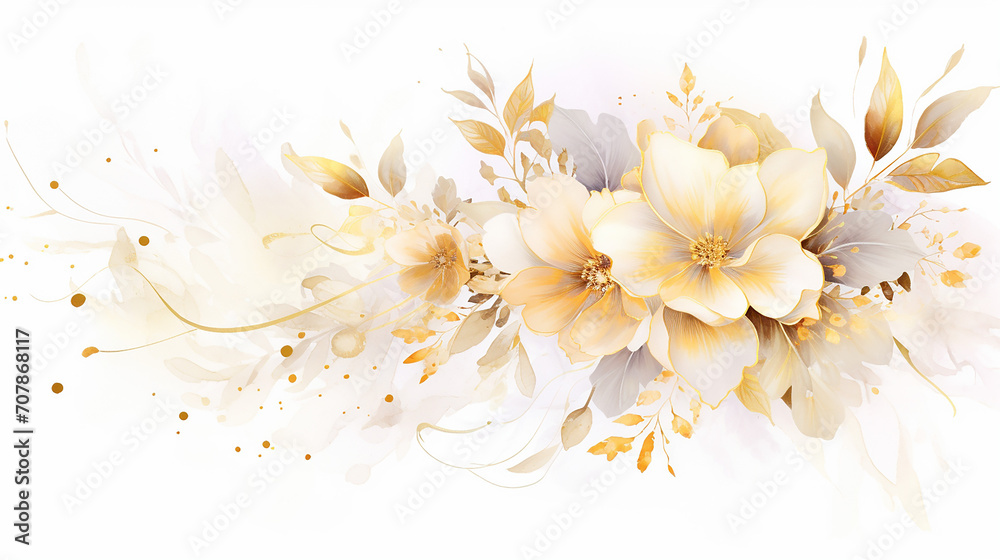wedding flower watercolor with elegant abstract background. - obrazy, fototapety, plakaty 