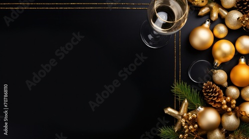 Glasses of champagne or wine glass. Merry christmas and happy new year concept
