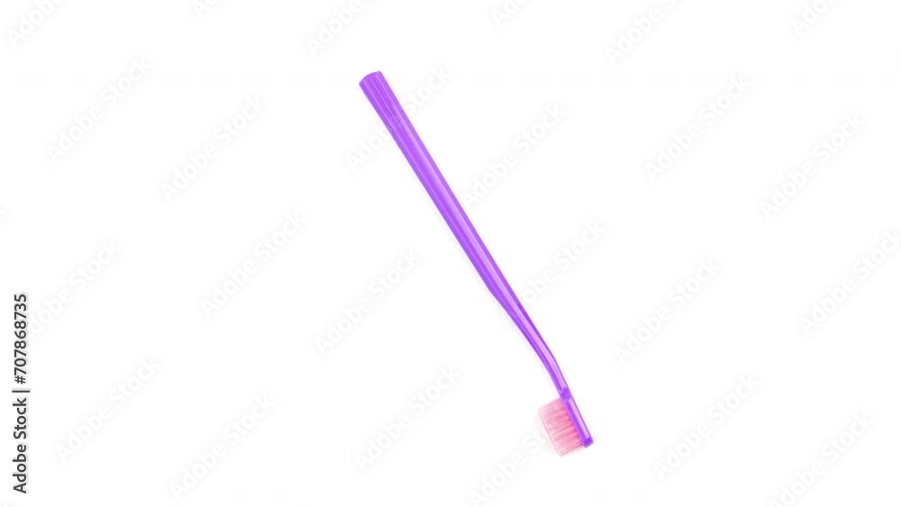 Toothbrush isolated on a white background. Plastic toothbrush rotates in a circular motion. Seamless loop. Toothbrush isolated on a white background. Plastic toothbrush rotates in a circular motion. Seamless loop.