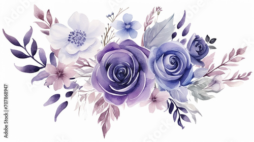 wedding floral with blue purple flower garden watercolor