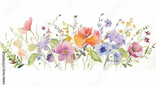 wedding floral with colorful garden watercolor on white background