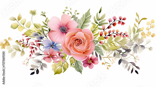 wedding floral with colorful garden watercolor on white background photo