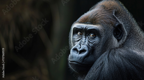  a gorilla in jungle landscape wallpaper, wildlife photo, with empty copy space 