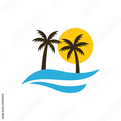 Fototapeta Naklejka Na Ścianę i Meble -  summer beach logo vector illustration. Sunset summer beach logo Vector
