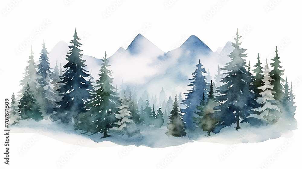 wedding watercolor with frozen landscape scene of mountain