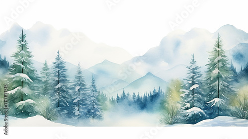 wedding watercolor with frozen landscape scene of mountain on white background © Aura