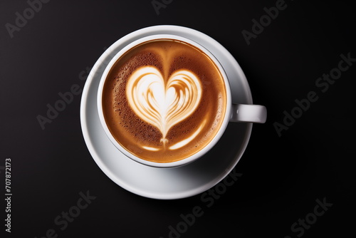 Close up heart shape latte art on wood table,cappuccino art, isolated on white background, Generated AI