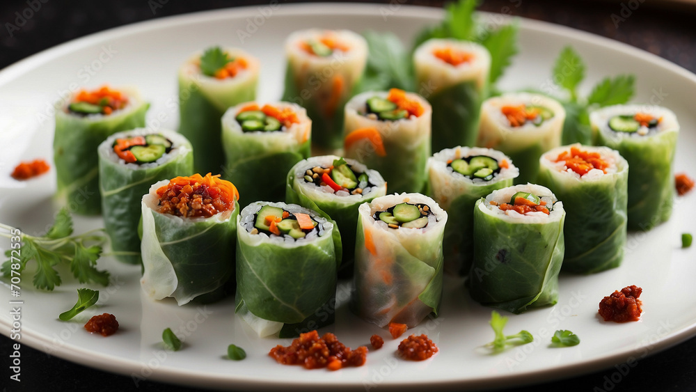 explores the creative combinations of vegetables, herbs, and spices used in these spring rolls