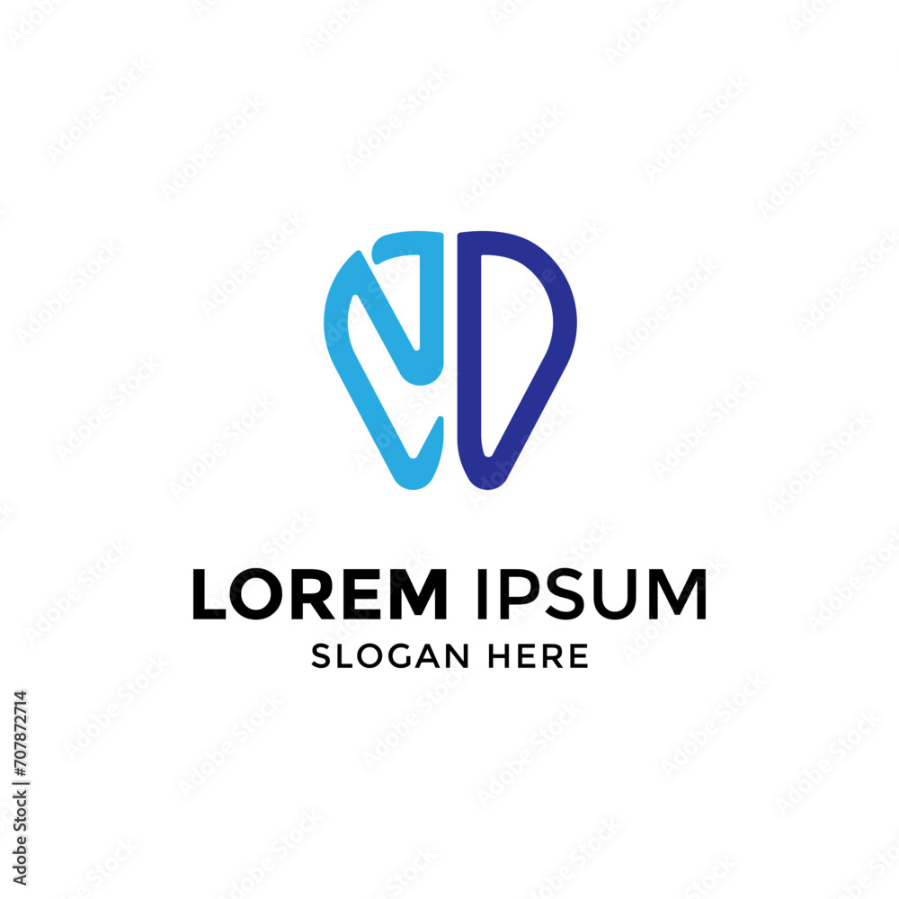 Vector minimalist of letter N and D logo with dental element for dentistry logo design template Vector minimalist of letter N and D logo with dental element for dentistry logo design template