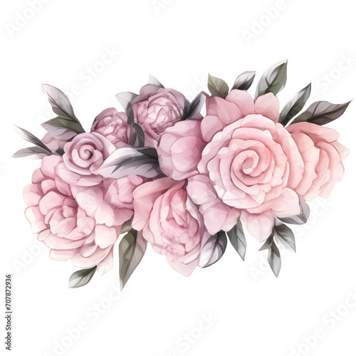 decorative watercolor rose. floral illustration, Leaf and buds. Botanic composition for wedding or greeting card. branch of flowers 
