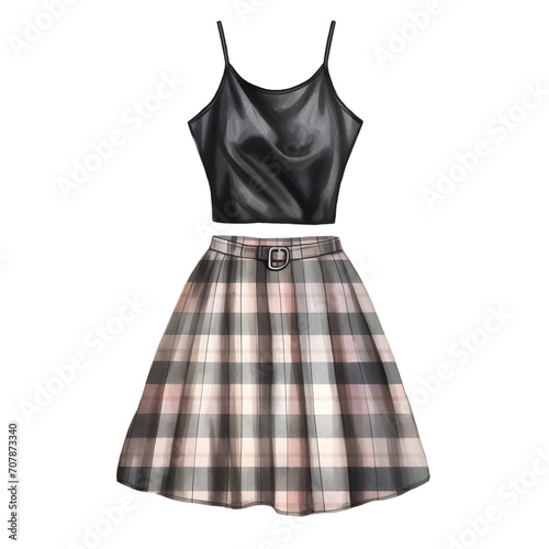 Short Flared Skirt with High Waist and Spaghetti strap as Summer Clothing 