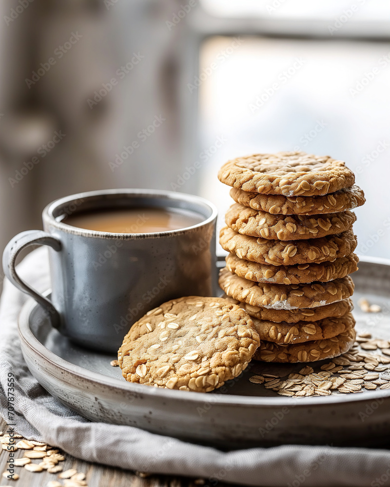 Golden Brown Oat Cookies and Tea by the Window Golden Brown Oat Cookies and Tea by the Window