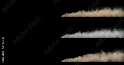 Side View Of Dust Trails isolated on black with alpha channel.