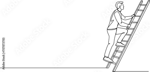 continuous single line drawing of man climbing up a ladder, line art vector illustration