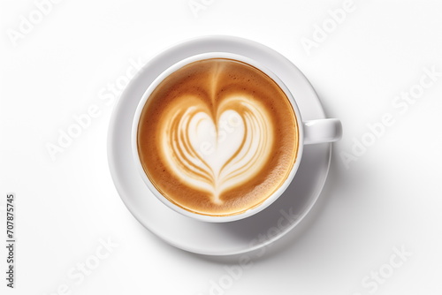 Close up heart shape latte art, ,cappuccino art, isolated on white background, Generated AI