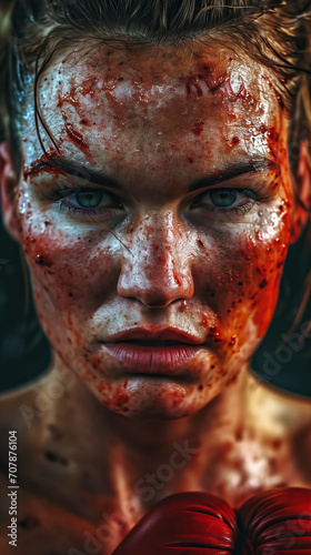 Determined Female Boxer Ready to Fight.
