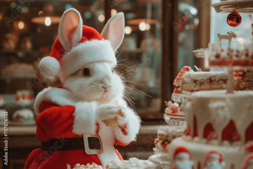 Christmas Magic in the Bakery: Adorable Santa Rabbit Among Festive Treats