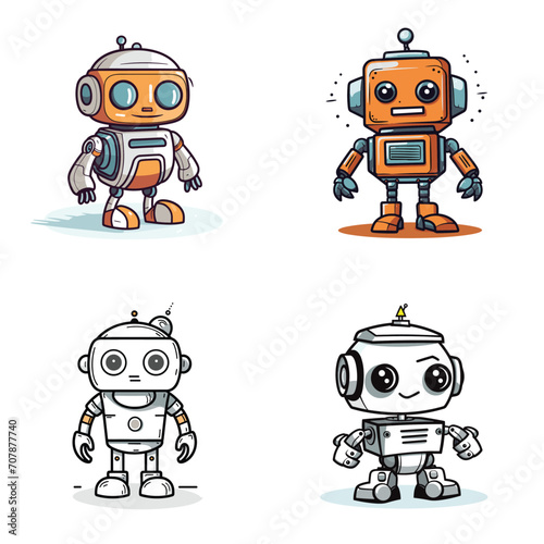 very simple isolated line styled vector illustration of SEO Robot isolated in white background