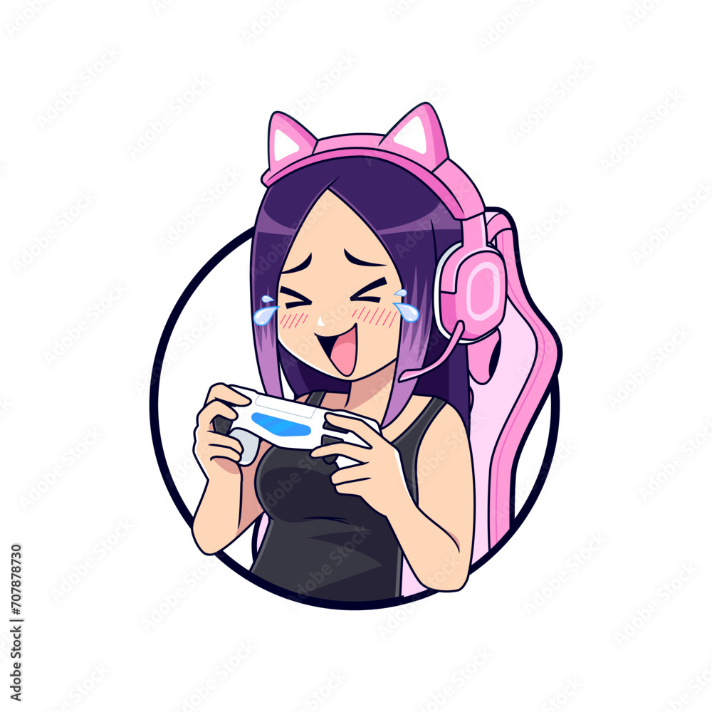 Gamer girl laughing emotion mascot logo vector Gamer girl laughing emotion mascot logo vector