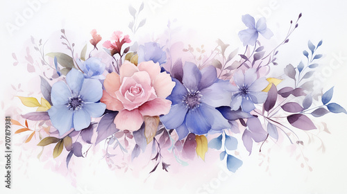 beautiful soft pastel watercolor flowers arrangement on white background