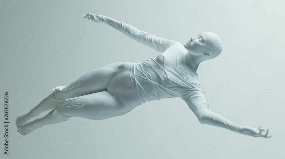 Human body lying down, floating, pure white, minimalist style, generative ai Human body lying down, floating, pure white, minimalist style, generative ai