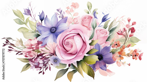 pretty flower garden watercolor bouquet on white background photo