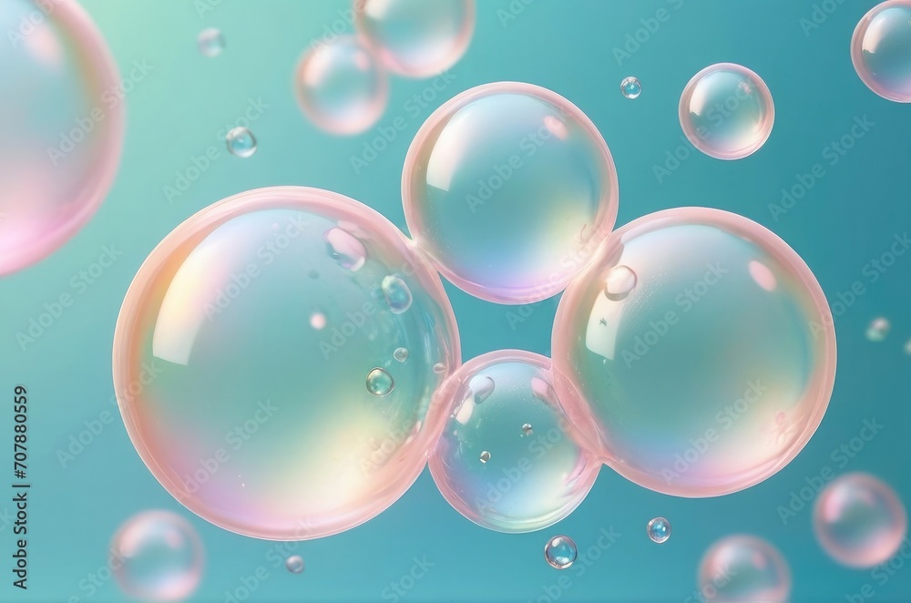 bubbles isolated on pink blue cyan wallpapers top view with copy space for text mockup serum 