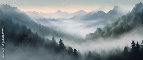 Beautiful View of Misty Mountain Forest Landscape Ultrawide 4k Wallpaper Photo
