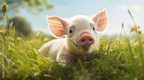 Cute piglet in grass
