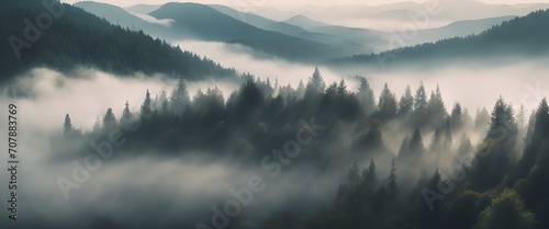 Beautiful View of Misty Mountain Forest Landscape Ultrawide 4k Wallpaper Photo