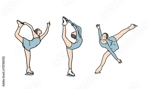 Three operations of women figure skating players are a figure skating vector element.