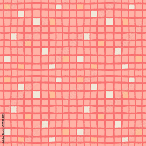 Handdrawn rough irregular checks fuzz peach pristine
