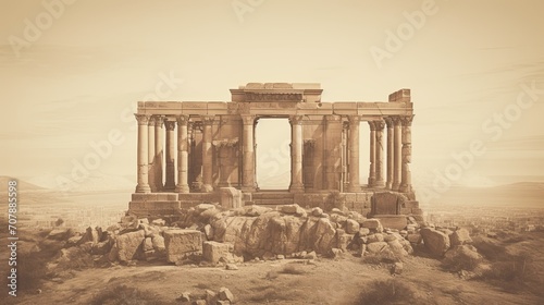 Ancient ruins in desert. Greek or Roman city on Middle Eastern and Mediterranean landscape photo