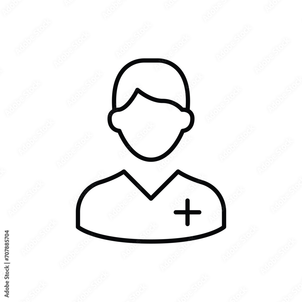Nurse icon. Simple outline style. Medical assistant, male, man, medic, doctor, health, medicine, hospital concept. Thin line symbol. Vector isolated on white background. SVG. Nurse icon. Simple outline style. Medical assistant, male, man, medic, doctor, health, medicine, hospital concept. Thin line symbol. Vector isolated on white background. SVG.